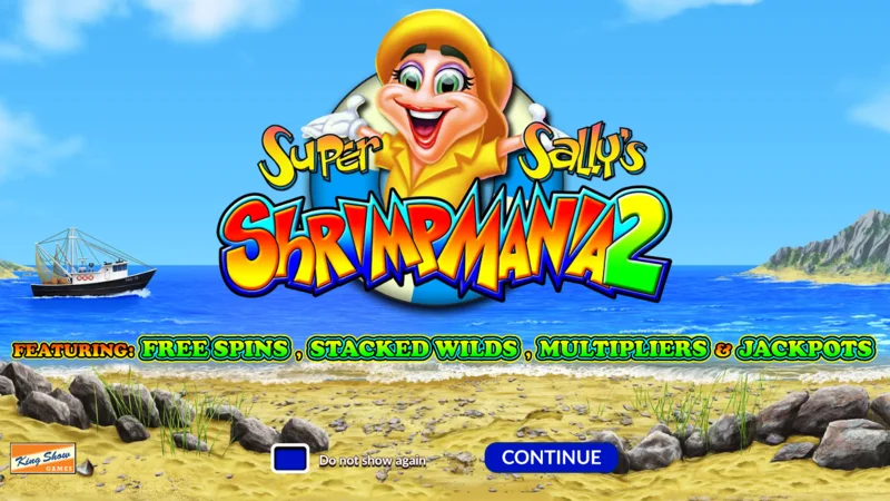 Super Sally's Shrimpmania 2 – glavni zaslon z 5x4 koluti in mrežo 40 izplačilnih linij
